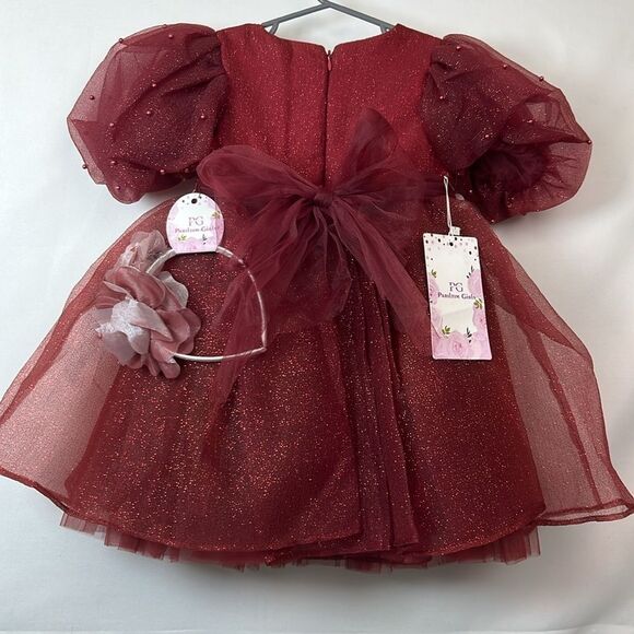Pink Girls Couture Burgundy Glitter floral embellished Holiday Party Dress NWT 3 - Picture 10 of 15